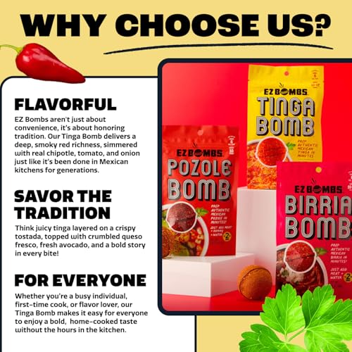 EZ Bombs Tinga Bomb Seasoning, Pack of 2 - Authentic Mexican Seasoning for Smoky Chipotle Tinga Sauce, Tacos, Tostadas, Tortas and More - Bold, Spicy & Tangy Flavor Quick and Flavorful Meals