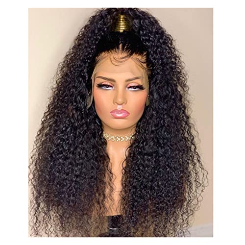 Perruque noire bouclée avec dentelle frontale et baby hairs pour un cuir chevelu invisible
