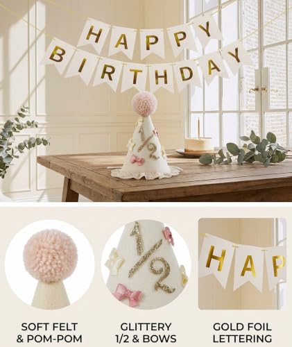 Image of piercing Half Birthday Decoration for kids, 1 /2 Birthday Decorations for kids, Half Way to One Decoration, Half Birthday Cap, Adorable Party Hat Milestone, Great for Photo Shoots