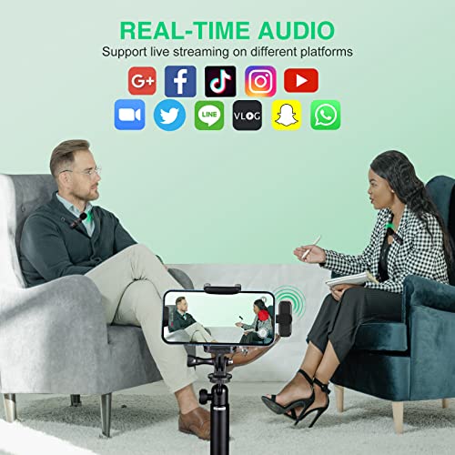 Wireless Lavalier Microphones For Iphone Ipad Android, (2 Mics With 2 Receivers) 2.4Hz Qtree Plug-Play Reverberation,Auto-Sync Lapel Microphone For Facebook, Youtube,Tiktok,Video Recording,Vloggers #TOP5
