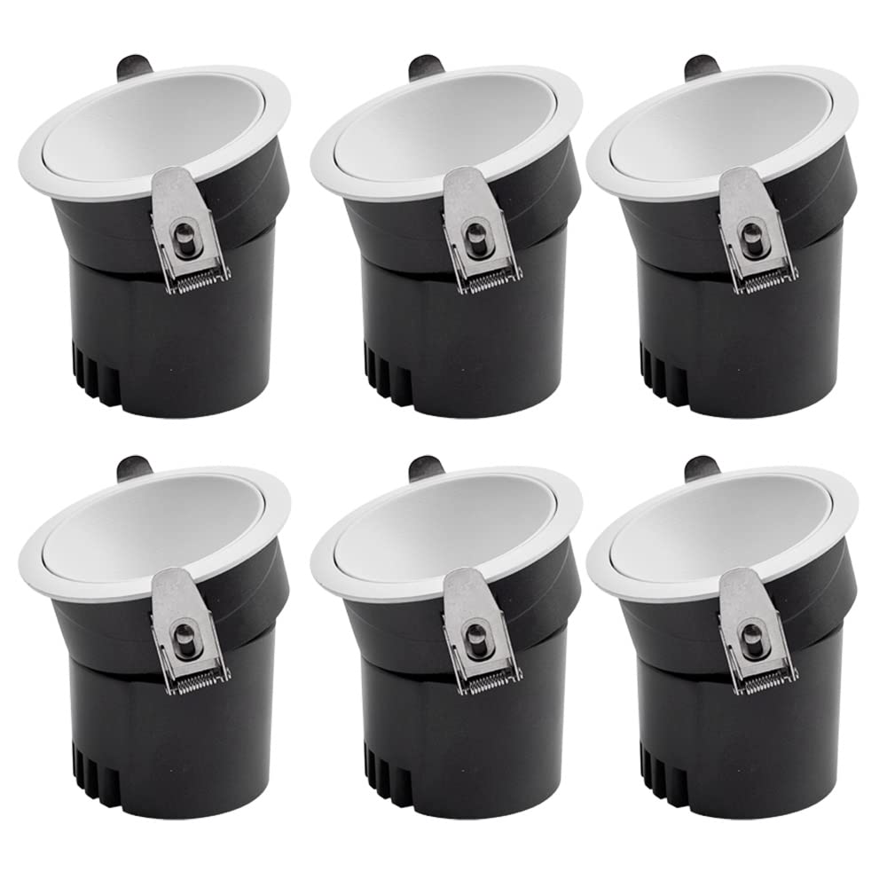 Aioneer 6 Pack Gimbal Downlight 7W/10W/12W Led Round Recessed Light Rotatable-Spotlight Eyeball Retrofit Recessed Ceiling Light/Beam Angle: 36 °/Adjustable Angle 30°7w-6000K
