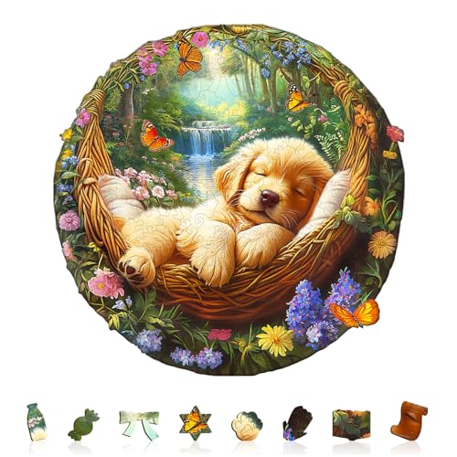 Wooden Puzzles for Adults, Sleeping Puppy Wood Puzzles Adult, Unique