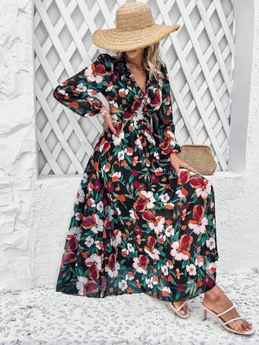 Image of Sister Amy Women's Boho Floral Print Square Neck Beach Party Flowy Ruffle Midi Dress