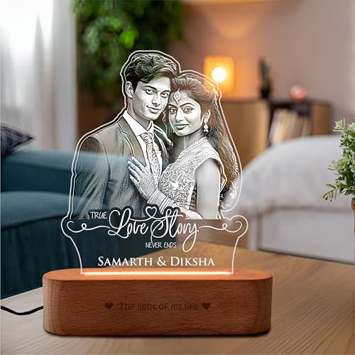 Image of ZOCI VOCI Personalized Acrylic LED Lamp | Romantic for Valentine's Day Gift, Personalized Gifts for Couples (Warm Light, B&W - Engraving)