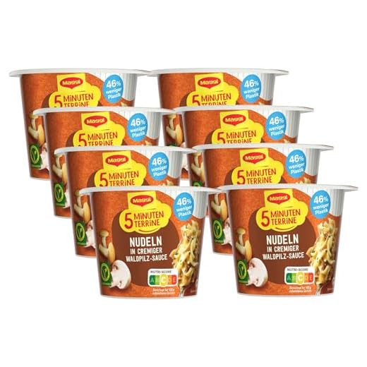 Maggi 5 Minuten Terrine Nudeln in Waldpilzrahmsauce, leckeres Fertiggericht, Instant-Nudeln, mit Pilzen, 8er Pack (8 x 56g)
