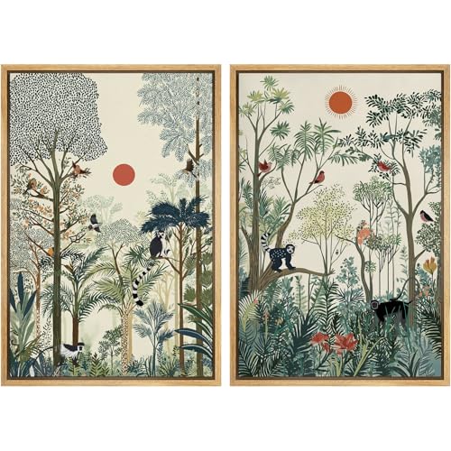 SIGNWIN Framed Canvas Print Wall Art Set Tropical Jungle Animals
