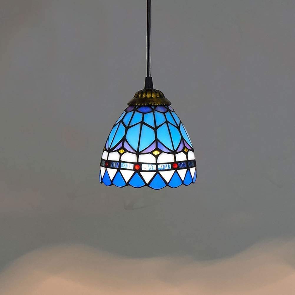 HJRegaFimu Chandelier 6 Inch Blue Mediterranean Glass Hanging Light Ceiling Lamp Pendant Fixture For Aisle Bar Counter Restaurant