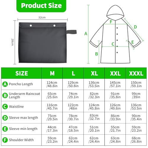 Desoto Regenponcho Extra Lang, Wasserdicht Regenmantel Radfahren Regen Poncho Portable Leichte Regenjacke Mit Kapuze, Wiederverwendbare, mit Tasche, für Backpacking Camping Outdoors (XXL, Schwarz)