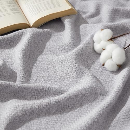 Image of Bedsure 100% Cotton Blanket, Herringbone Weave, Full, Cool Grey