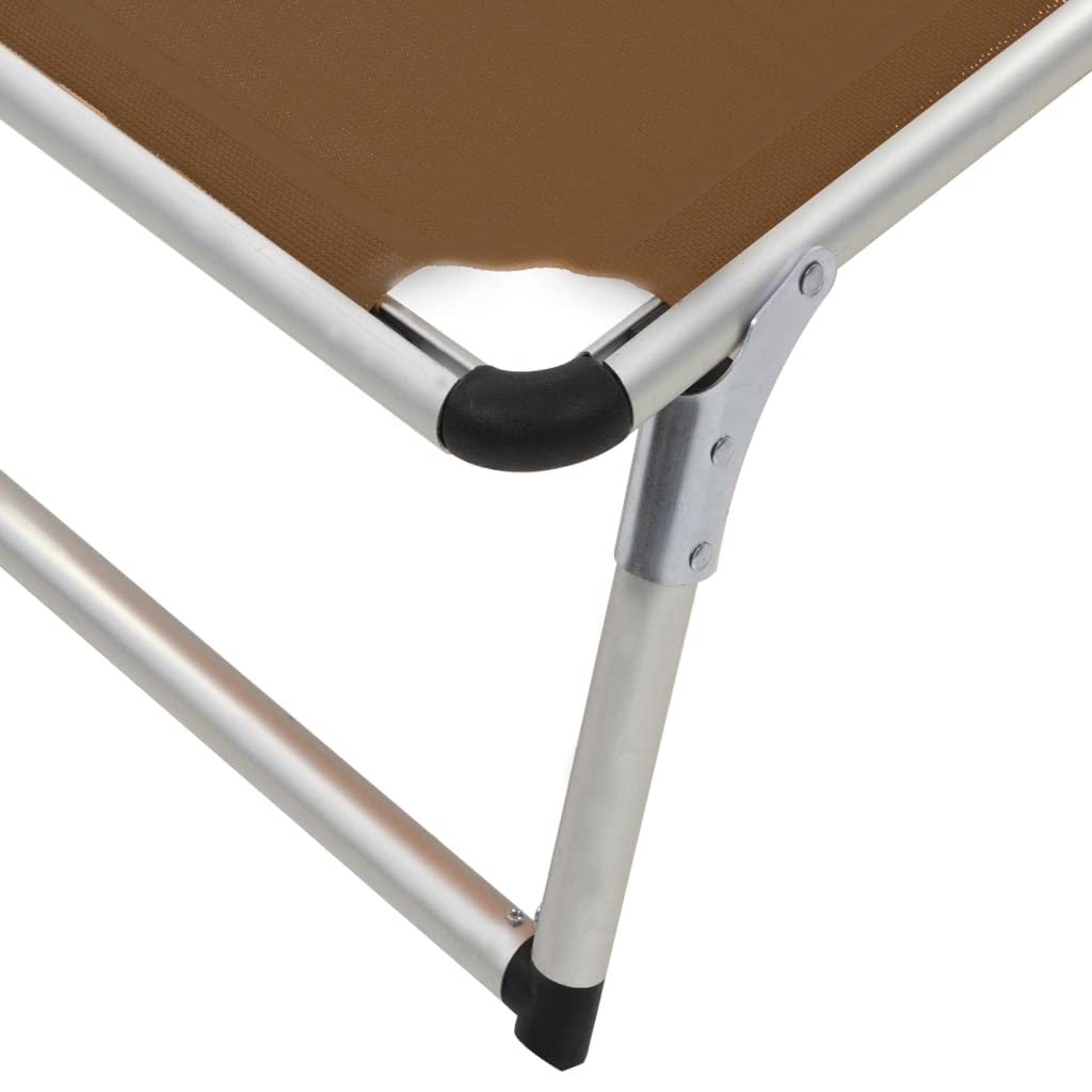 Klappbare Sonnenliegen mit Dach 2 STK braun Aluminium Textilene 186x58x75-105 cm verstellbar faltbar für Garten Balkon Terrasse entspannte Erholung