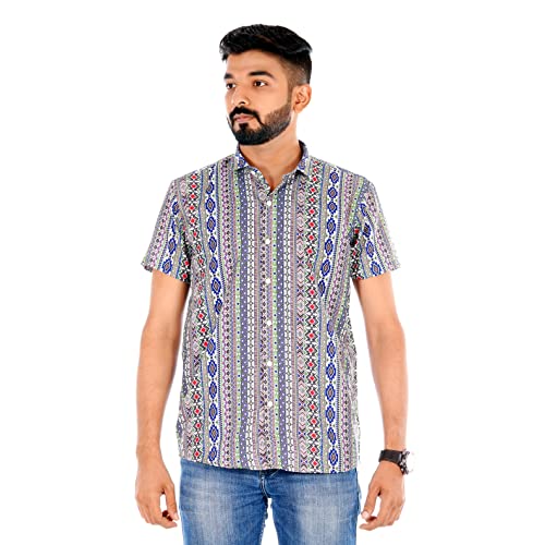 Image of Venisa Men's Cotton Blended Printed Casual Shirt