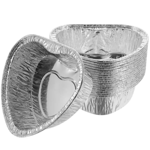 Lot de 50 moules à tarte jetables en aluminium pour mini œufs et tartes (50 pièces en forme de cœur argenté)