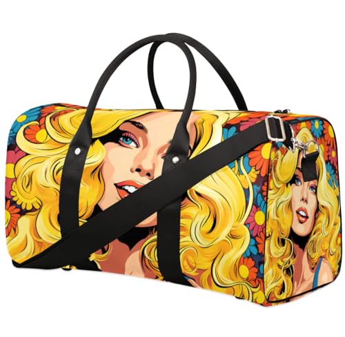 Travel Duffel Bag, Flower Floral Girl Sports Tote Gym Bag Foldable Western Aztec Weekender Bag Carry on Luggage Handle Bag Overnight Shoulder Bag for Women Men,A-1801
