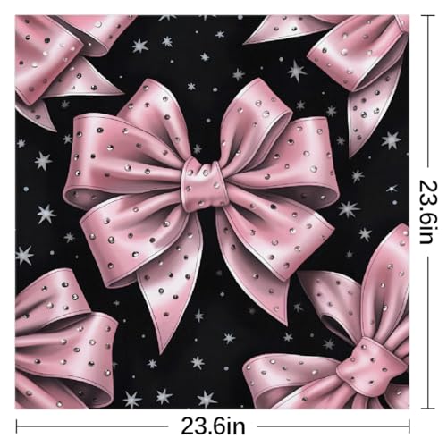 Black Pink Bow Pattern Square Head Scarf for Women Hair Scarf Fashion Lightweight Silk Like Scarves Neckerchief Hair Wrap Neck Scarf 23.6''x23.6''2