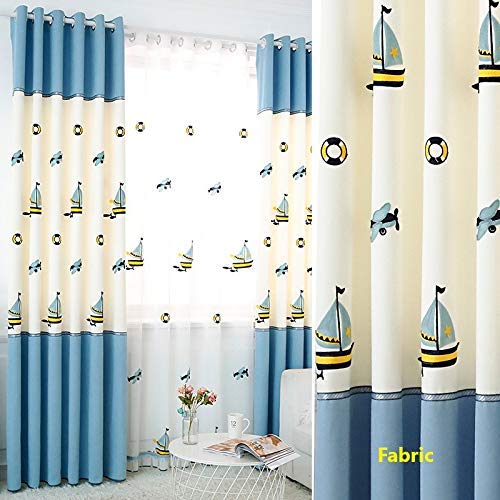 WeiePoint Kids Curtains for Boys Room, Boys Embroidered Curtains for Bedroom, 2 Panels, Grommet Top 84 inches Length, White & Light Blue