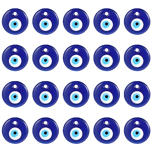 UTMACH 20 Pcs 3cm Nazar Boncuk Perles Verre Mauvais Oeil Bleu Plat Evil Eye Perle Mauvais œil Turc Nazar Boncugu pour Collier Bijoux Bracelets
