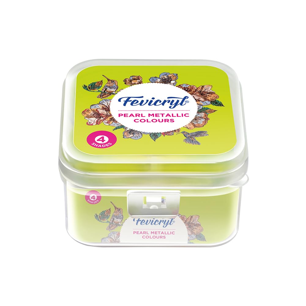 Fevicryl Acrylic Pearl Metallic Colours Kit | 4 Colours x 10 ml | DIY Paint, Rich Pigment | Multicolour & Multi-Surface | Non-Cracking Paint for Canvas, Wood, Leather, Earthenware, Metal-image-48