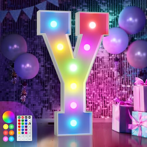 Image of Colorful 3FT Marquee Letters Y, 18 Colors Large Light up Letters | RGB with Remote, Birthday Party Decorations Anniversary Wedding Decorations Assembly Required 21 Pcs Accessory Set