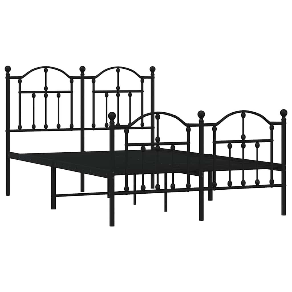 vidaXL Metal Bed Frame, Bed Base with Headboard and Footboard, Bedstead for Bedroom Living Room, Mattress Foundation, Modern Style, Black 120x200 cm
