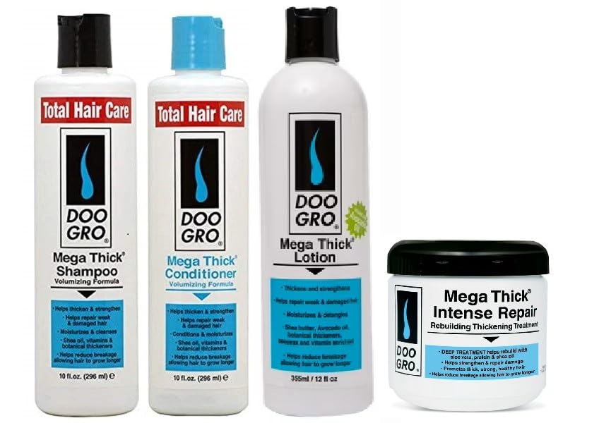 Doo Gro Mega Thick Hair Care Bundle 4 piezas  Champú, acondicionador, loción para el crecimiento y tratamiento  Cabello más grueso, más fuerte,