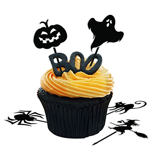 Preisvergleich Produktbild Amosfun 72Pcs Halloween Cupcake Toppers (Black)