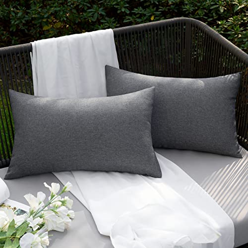 EMEMA Kissenbezug Outdoor Wasserdicht Sofakissen Wasserfest Dekokissen Kissenbezüge Dekorativ Kissen Kissenhülle aus Polyster für Garten Sofa Wohnzimmer Bett 2er Set 30x50 cm Dunkelgrau