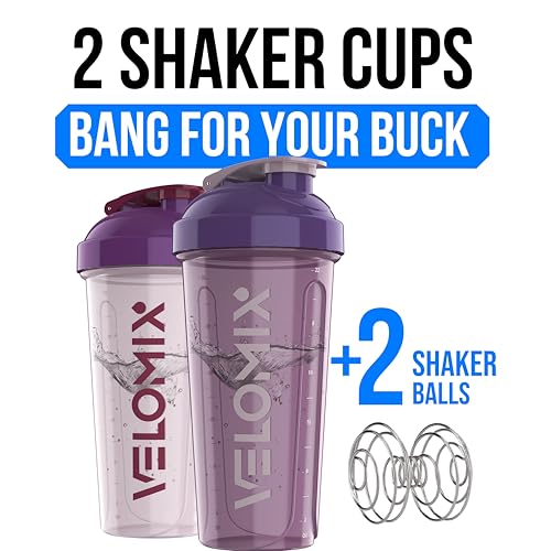 Image of VELOMIX -2 Pack- 28 oz Protein Shaker Bottles for Protein Mixes - 2x Wire Whisk | Leak Proof Shaker Cups for Protein Shakes and Pre Workout | Protein Shaker Bottle Pack (A5) Mixed Aurora