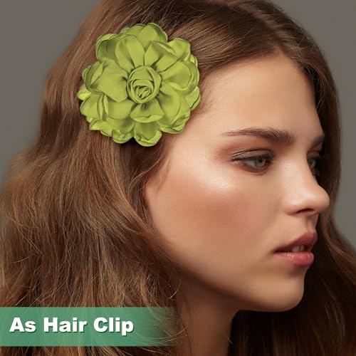 Image of M METERXITY Rose Flower Brooches and Pins for Women, Lapel Pins Dainty Satin Fabric Big Camellia Hair Flowers Clips for Wedding /Parties /Clothes /Jewelry