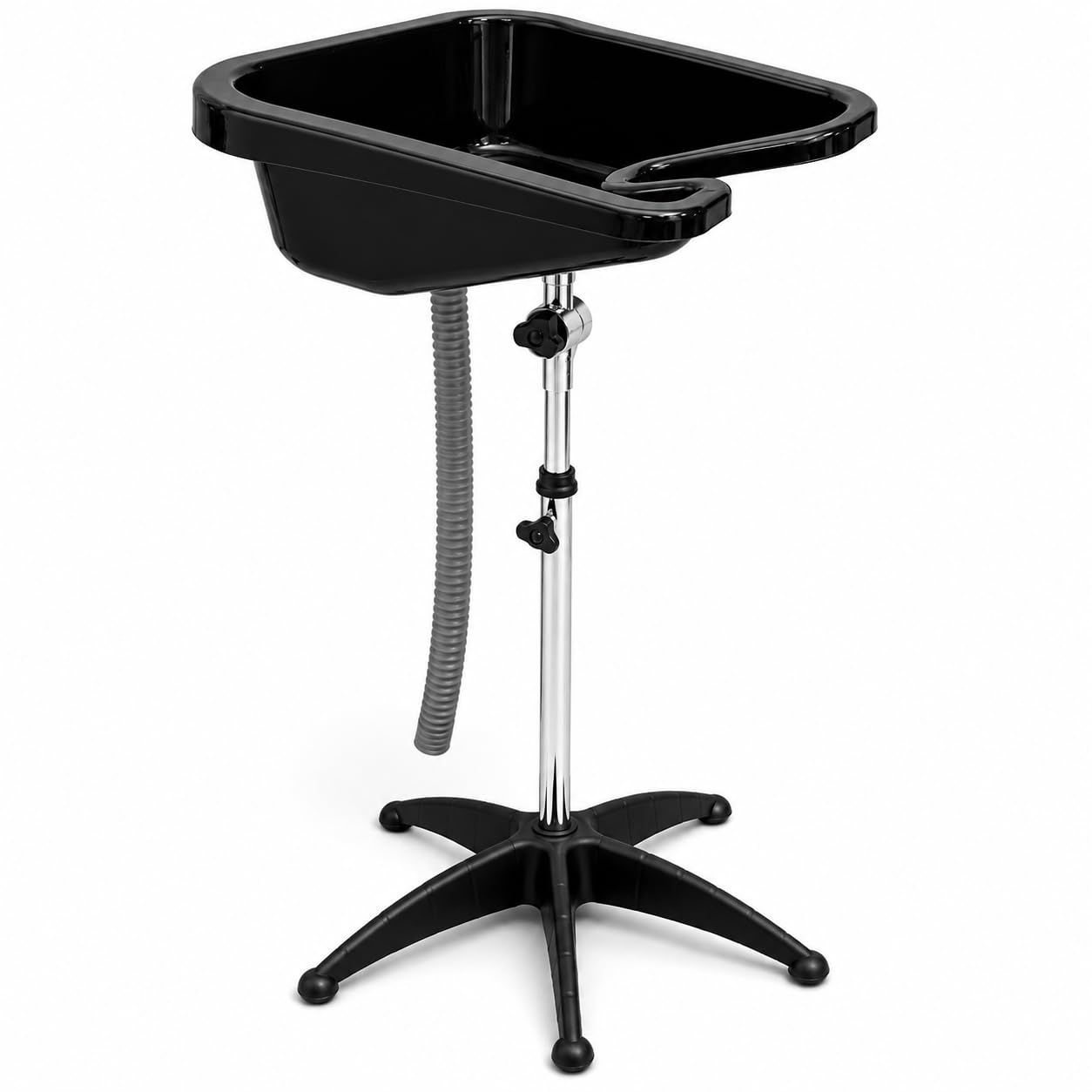 Lavatesta Portatile Professionale Regolabile 82-118 cm con Snodo Inclinabile, Tubo di Scarico Allungabile e Base a 5 Razze
