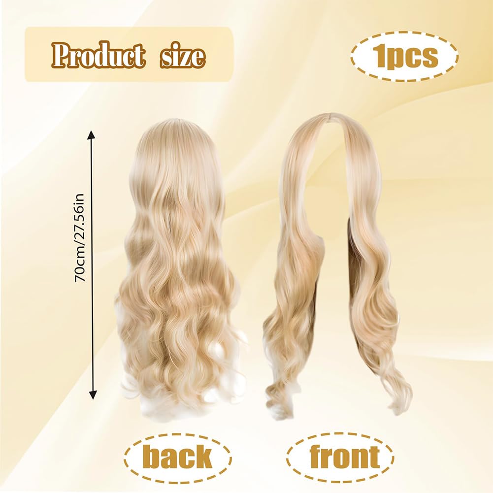 SWZY 2pcs Long Blonde Wave Wigs For Women Girls With Black Mesh Wig Cap,28 Inch/70cm Charming Women's Long Curly Full Hair Wig,Replacement Wigs For Cosplay Party Daily Use - Image 2
