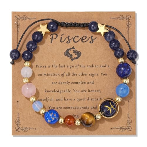 Vinswet Pisces Zodiac Bracelets for Women Men,12 Constellations Healing Crystal Protection Stone Beads Bracelet Birthday Zodiac Gifts Horoscope Spiritual Jewelry Bracelet Gifts