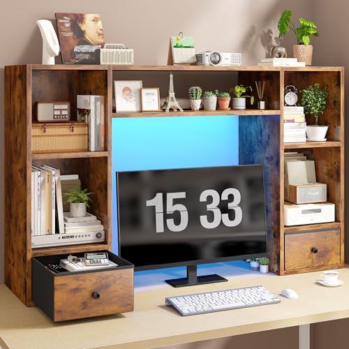 REIBII 47.2 Inch Shelf with LED Lights and Drawers