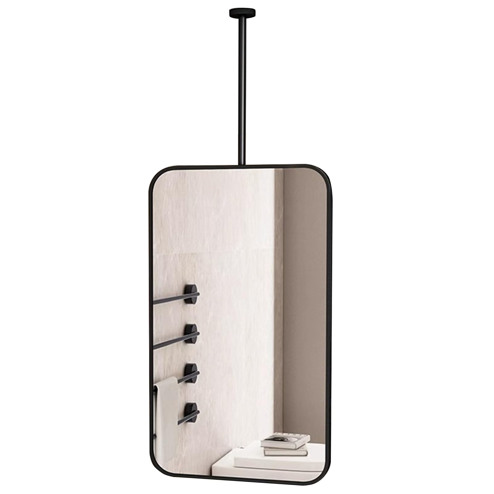 FGXHHS Rectangular Vanity Mirror with Ceiling Mount and Metal Hanging Rod for Modern Bathroom Home Decor