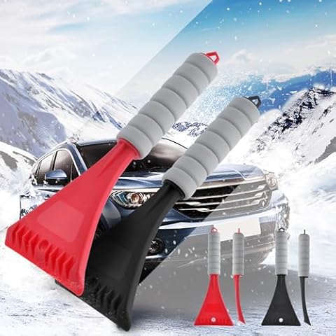 CHANGE MOORE Ice Scrapers for Car Windshield 2 Pcs, Snow Brush Scrapers Car Window Frost Removal with Foam Handle, Windshield Frost Scraper for Car Truck SUV Window and Windshield (Red + Black) Cover