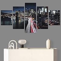 SIGNWIN 5 Panel Canvas Wall Art City Illuminations for Home Decorations Ready to Hang - 60