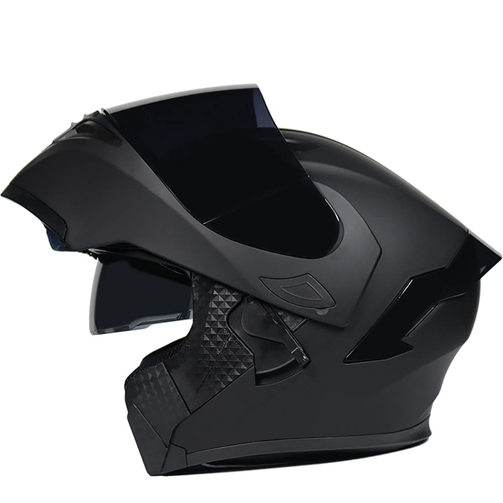 Casco De Moto Modular Integrado,Casco Modular Anticolisión con Visera Solar Doble para Hombres Y Mujeres Aprobado por ECE Antivaho Cómodo Y Transpirable Casco De Scooter Negro Mate