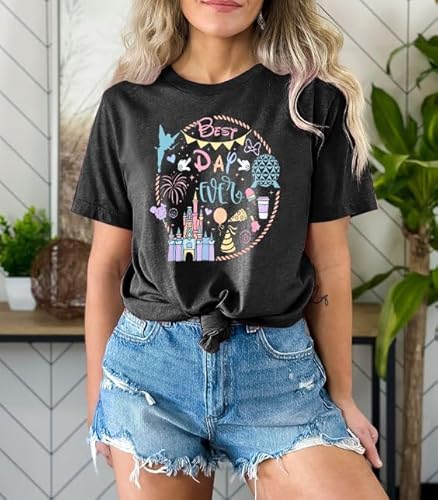 Alltb Best Day Ever Shirt For Women: Magic Kingdom Tshirt Family Vacation Tee Holiday Short Sleeve Tops Grey thumb #1