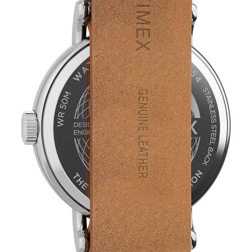 Image of TIMEX Weekender Main Line Analog Watch for Unisex with White Round Dial & Brown Leather Strap Band Water Resistant Unisex Wrist Watches - TW2W86500UJ