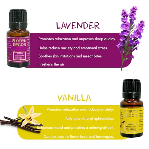 Image of Floryn Decor Pure Essential Oils Set | Aroma Oils for Home Fragrance | Essential Oil Diffuser for Home, 10 ml (Multiple Fragrances, Pack of 10)