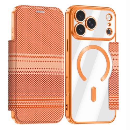 Coque en cuir pour iPhone 17 Pro Max orange magnétique rabat