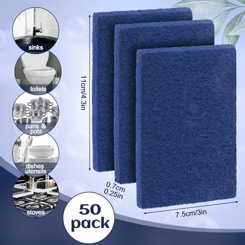 Image of Hoolerry 100 Pcs Non Scratch Scouring Pads for Kitchen Dish,Blue | Reusable Anti Grease Scrubbers, for Pan Metal Grills Cookware, Household Cleaning Dishwashing, 4.3 x 3 x 0.3 Inch Size