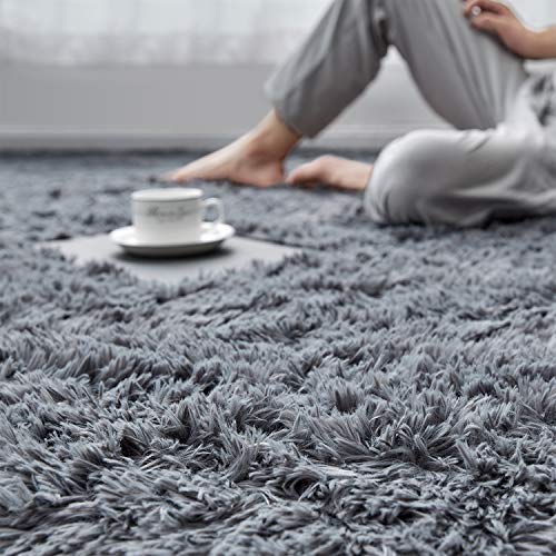 image for RUGTUDER Dark Grey Soft Area Rug for Bedroom,4x6,Fluffy Rugs,Shag Carp