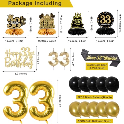 Image of 33rd Birthday Decorations for Men, Black Gold 33rd Party Decorations