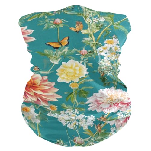 Safari Vivid Color Flowers Teal Four season Dust and Dirt proof neck gaiter women Unique Designs Masks for face for Daily outfit Hiking Snowboarding