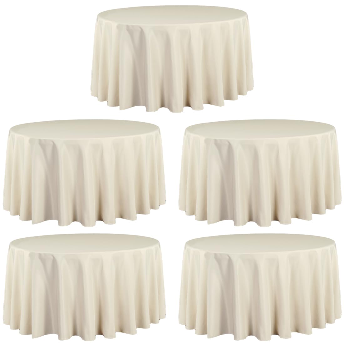 LTC LINENS 5 Pack 120 Inch Round Tablecloth Beige - Bulk for 60 Inch Round Table Floor Length - Wrinkle Resistant Polyester Fabric Cloth for Wedding