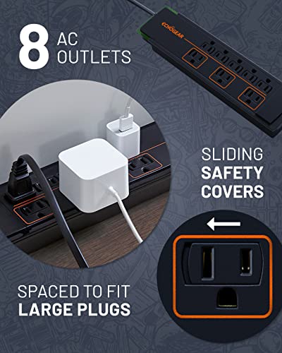 image for ECHOGEAR ShockBlocker 8 Outlet Surge Protector Power Strip - Slim Desi
