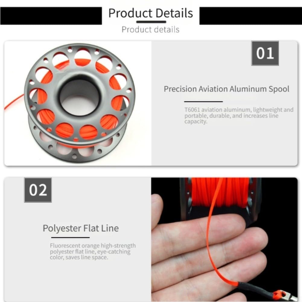 Mulinello ad alta visibilità in alluminio T6061 con linea piatta arancione fluorescente e girevole in rame per esplorazione subacquea sicura oro 7 cm (30 m rosso rosa)