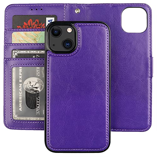 Bocasal Detachable Wallet Case Card Holder for iPhone 13 Mini, Purple