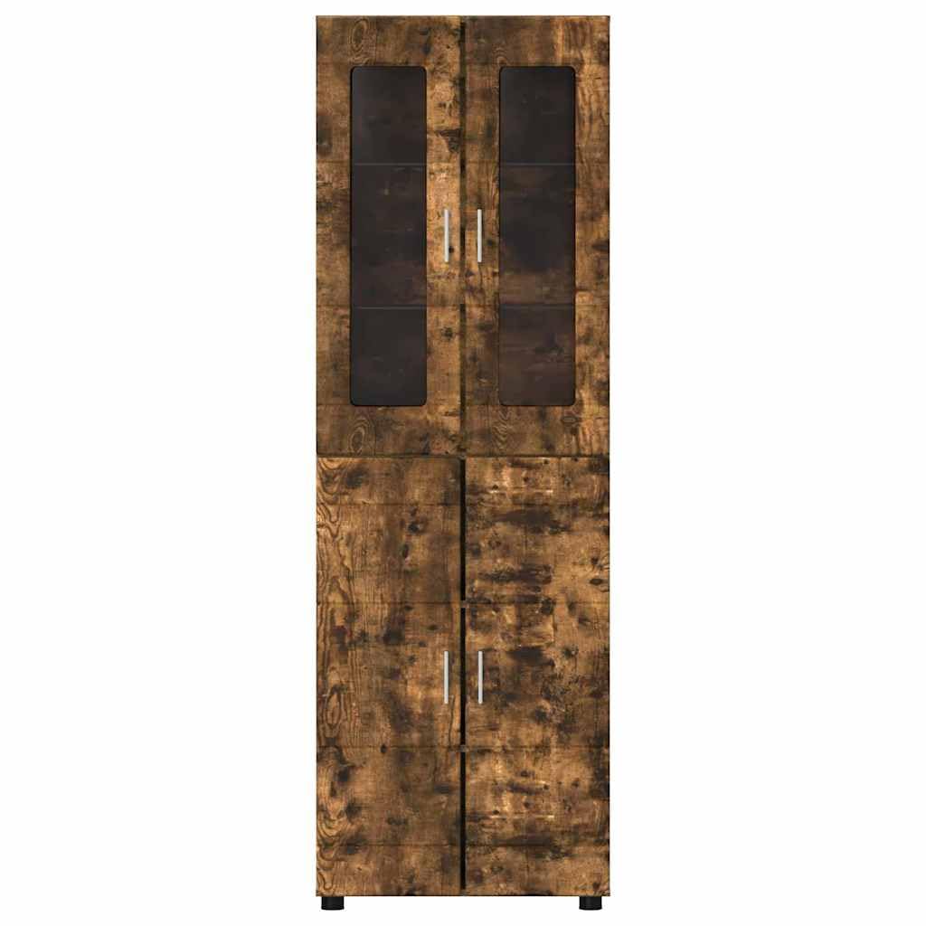 Florin Meuble haut 60 x 35 x 182 cm en chêne fumé avec 4 portes et 6 étagères pour un espace de rangement élégant dans le salon, le bureau à domicile ou la chambre à coucher, matériau en bois