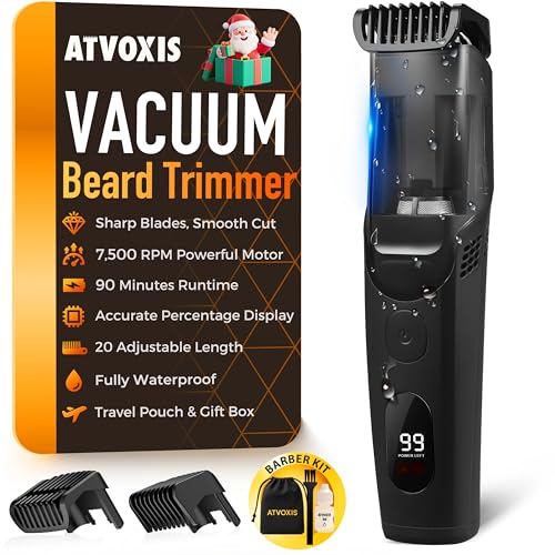 ATVOXIS Vacuum Beard Trimmer for Men Rechargeable, IPX6 Waterproof Mustache